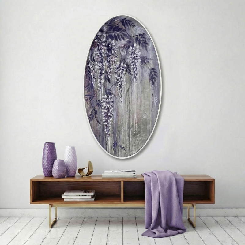 "Глициния на серебре" - Холст, акрил, объемная паста, серебряная поталь.