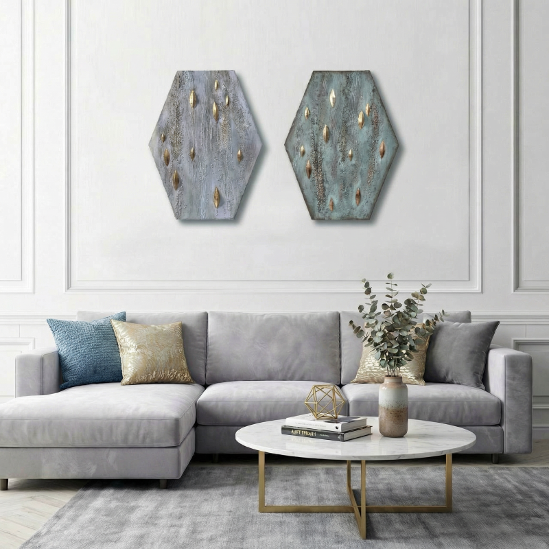 Абстрактный диптих "Ромбы" - Холст, акрил, золотая поталь.